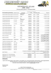 Gépbérleti díjak 2026.04.01.- től